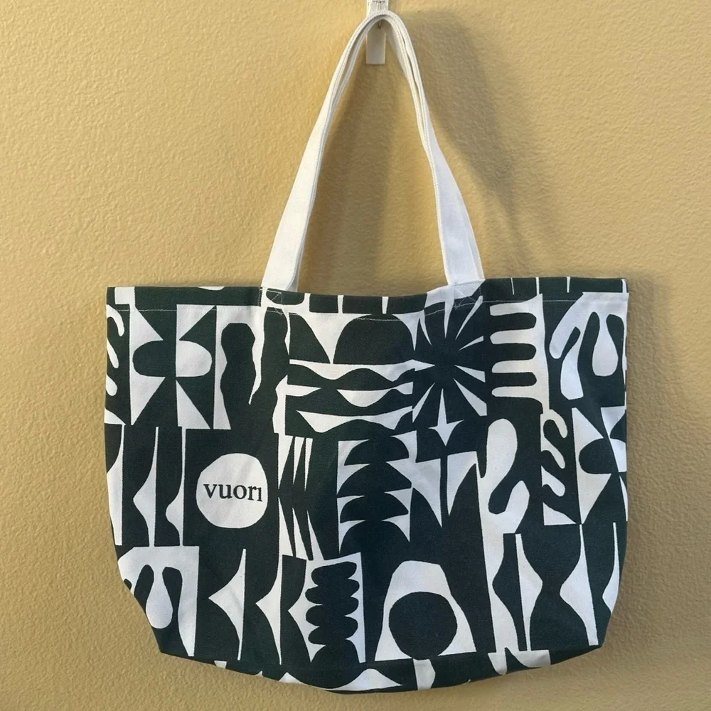 Vuori Limited Edition Abstract Green/White Heavy Duty Large Canvas Tote Bag NWOT